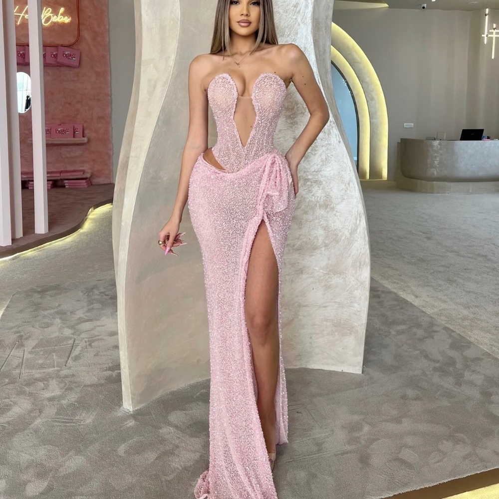 Blush Pink Crystal Corset Gown – Donika Loci Germany | High Slit | Worn Once | S